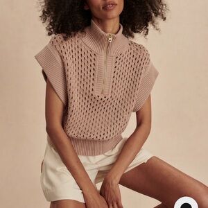 VARLEY GAINES HALF ZIP KNIT, 100% cotton, light taupe. Size SMALL